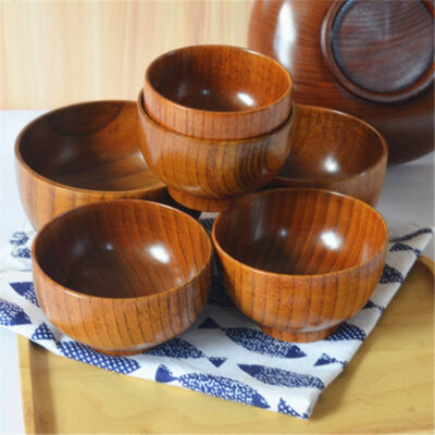 Eco-friendly rustic wooden salad and soup bowl