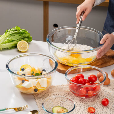 transparent boron glass salad mixing bowl