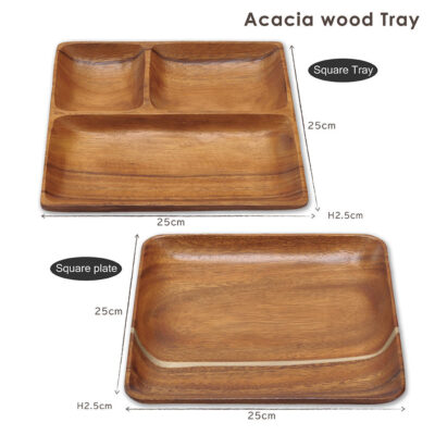 Mini acacia wooden bowl and tray plate set