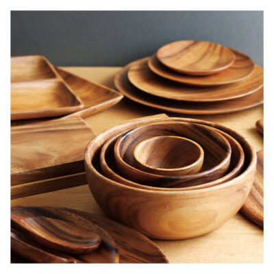 Mini acacia wooden bowl and tray plate set