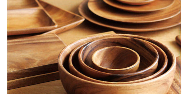Mini acacia wooden bowl and tray plate set