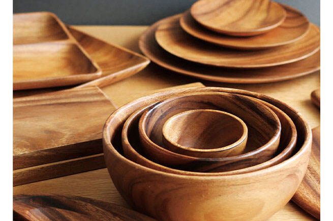 Mini acacia wooden bowl and tray plate set