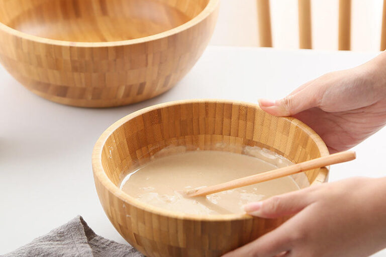 Large polished bamboo wooden salad bowl