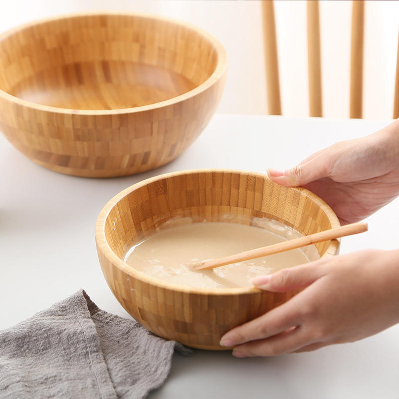 Large polished bamboo wooden salad bowl