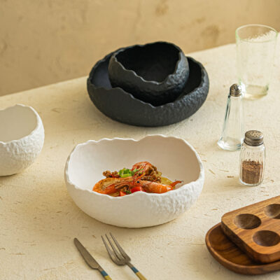 Irregular ceramic soup serving bowl