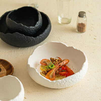 Irregular ceramic soup serving bowl