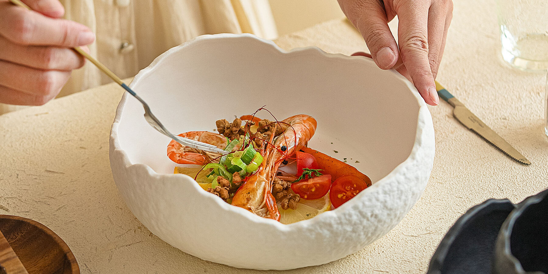 Irregular ceramic soup serving bowl