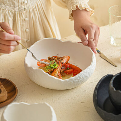 Irregular ceramic soup serving bowl