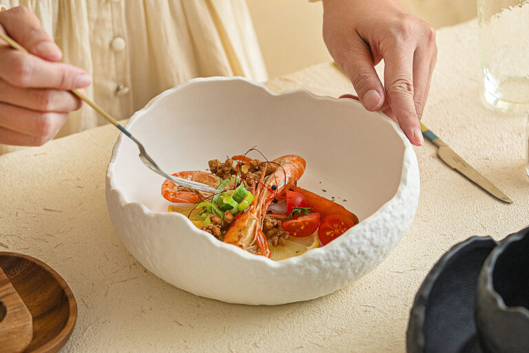 Irregular ceramic soup serving bowl