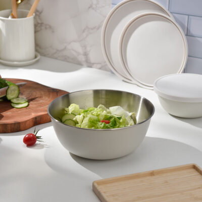 Thick stainless steel deep mixing bowl