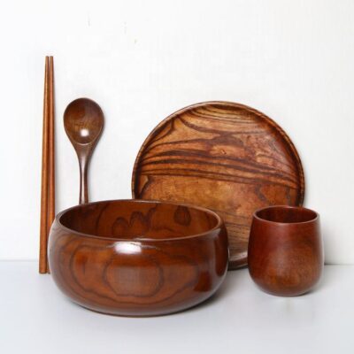 wooden rustic serving bowl set