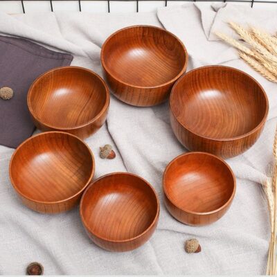 wooden rustic serving bowl set