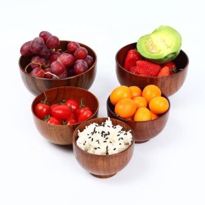wooden rustic serving bowl set