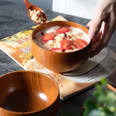 wooden rustic serving bowl set