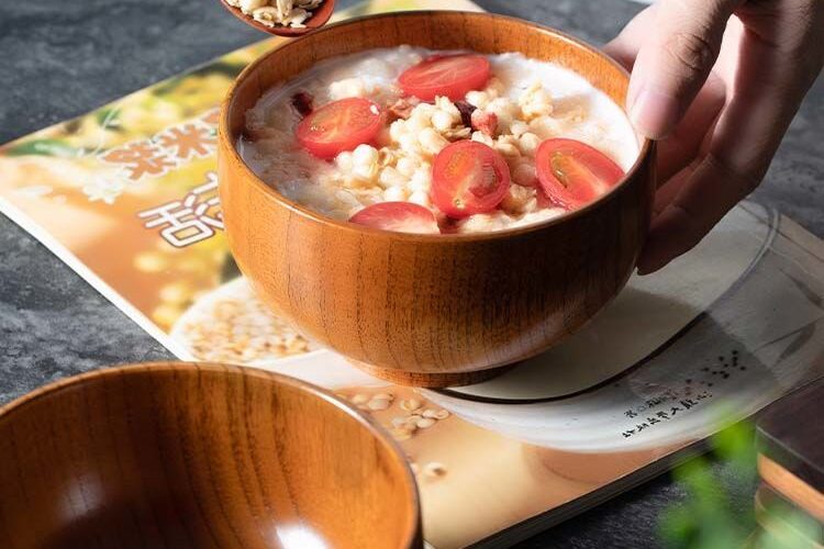 wooden rustic serving bowl set