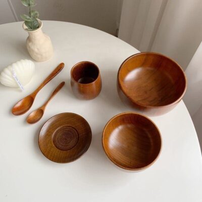 wooden rustic serving bowl set