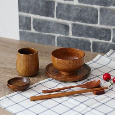 wooden rustic serving bowl set