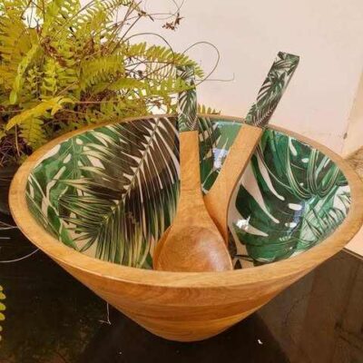 wooden salad bowl with enamel finish