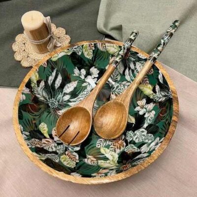 wooden salad bowl with enamel finish