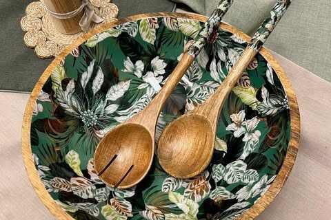 wooden salad bowl with enamel finish