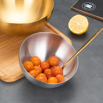 Golden round stainless steel salad bowl