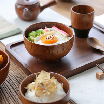 wooden soup salad bowl for kitchen use