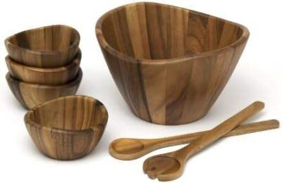 Alt: Modern acacia wood mini salad bowl