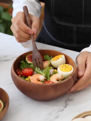 Alt: Modern acacia wood mini salad bowl
