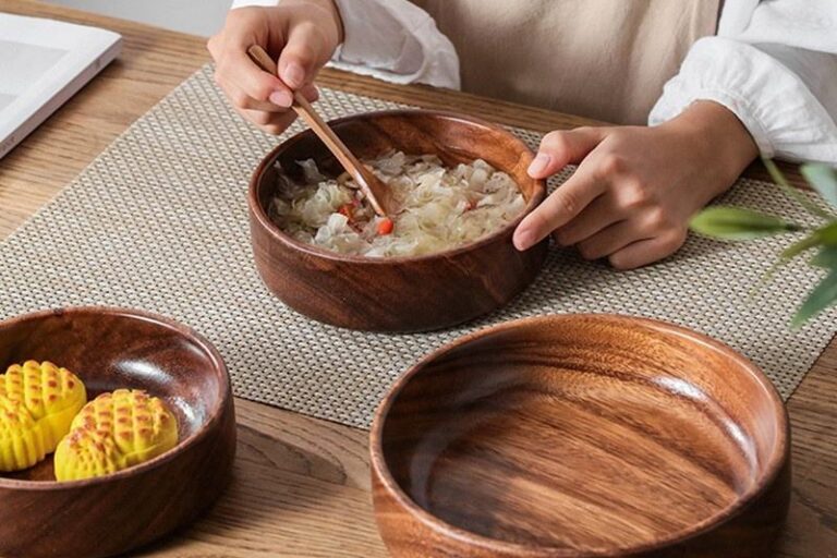 Natural wood handmade salad fruit serving bowl