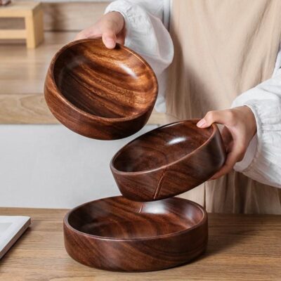 Natural wood handmade salad fruit serving bowl