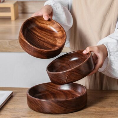 Natural wood handmade salad fruit serving bowl