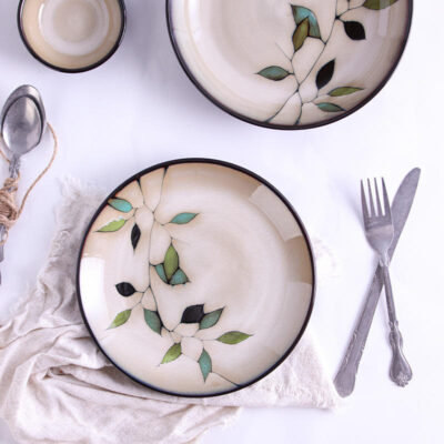 ceramic tableware set with bamboo leaf plate