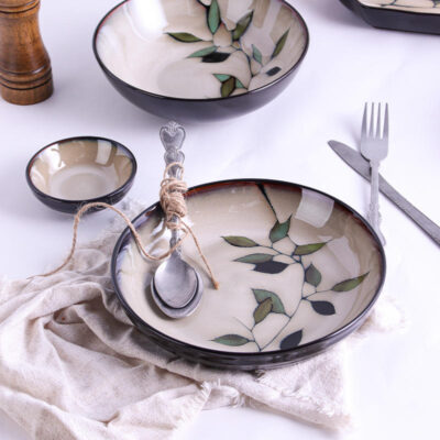 ceramic tableware set with bamboo leaf plate