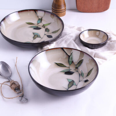 ceramic tableware set with bamboo leaf plate