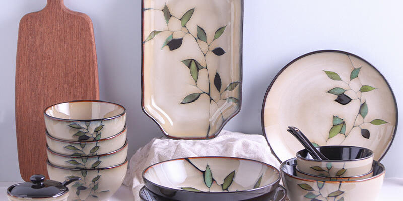 ceramic tableware set with bamboo leaf plate