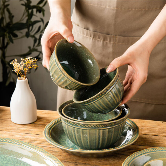 green porcelain fruit bowl for home