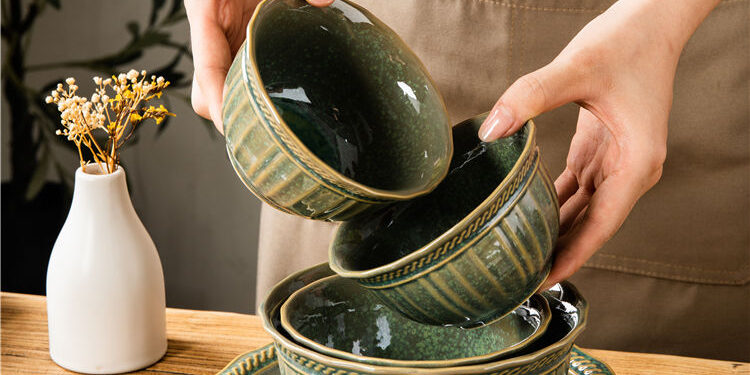 green porcelain fruit bowl for home