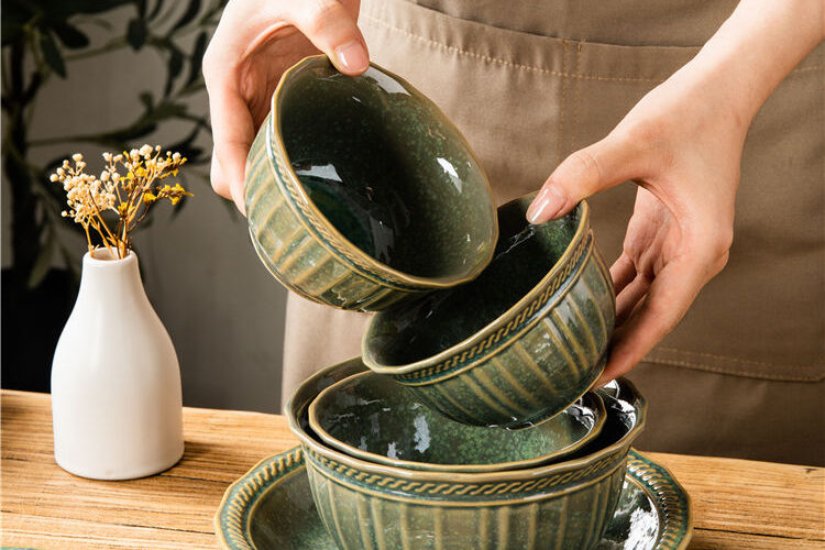 green porcelain fruit bowl for home