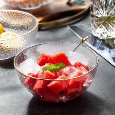 extured glass salad bowl plate