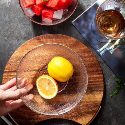extured glass salad bowl plate