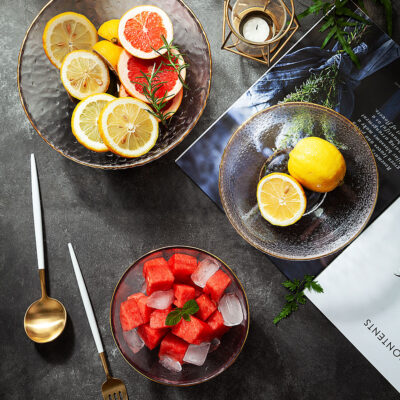 extured glass salad bowl plate