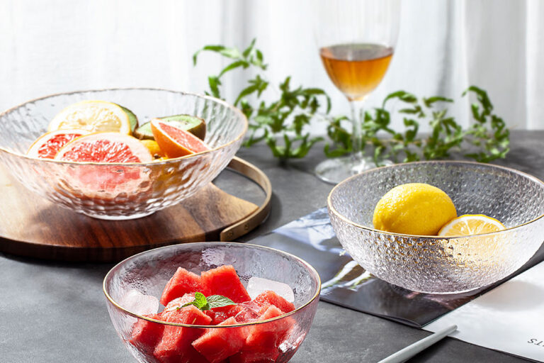 extured glass salad bowl plate