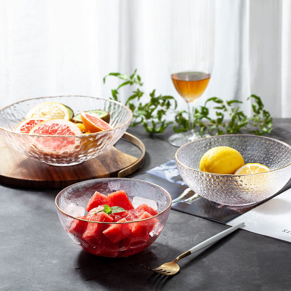 extured glass salad bowl plate