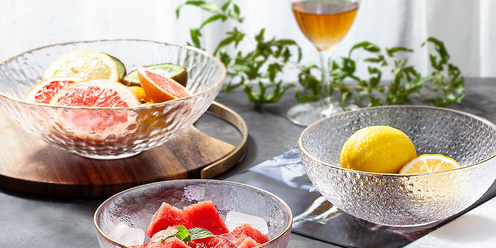 extured glass salad bowl plate