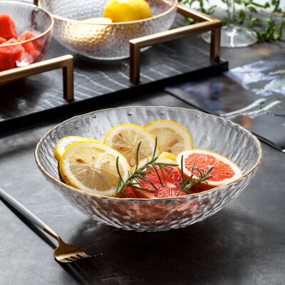 extured glass salad bowl plate