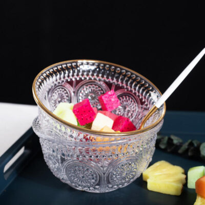 gold rim glass bowl for desserts