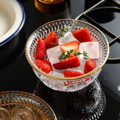 gold rim glass bowl for desserts