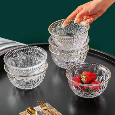 gold rim glass bowl for desserts