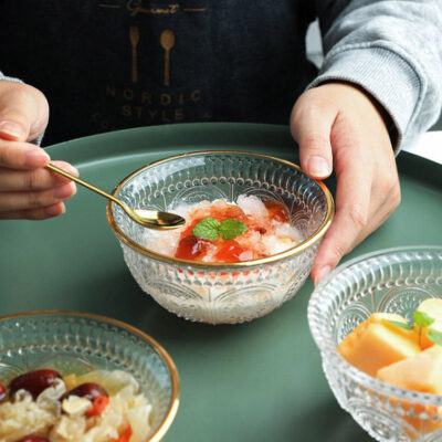 gold rim glass bowl for desserts