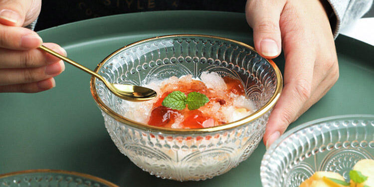 gold rim glass bowl for desserts
